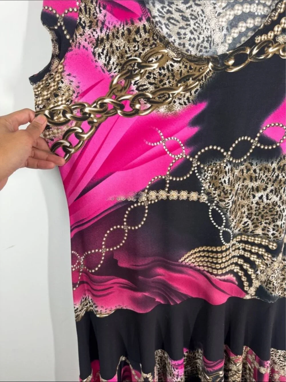 Joseph Ribkoff Pink Black Animal Printed Dress Size 14 Ruffle Hem Stretchy - Picture 6 of 12